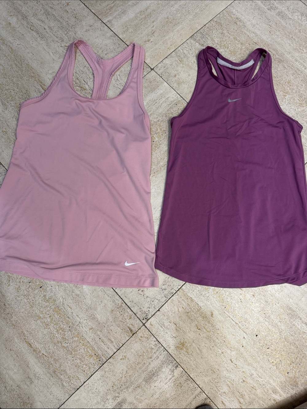 Two Nike Women's Light Pink & Plum Racerback Tank Tops